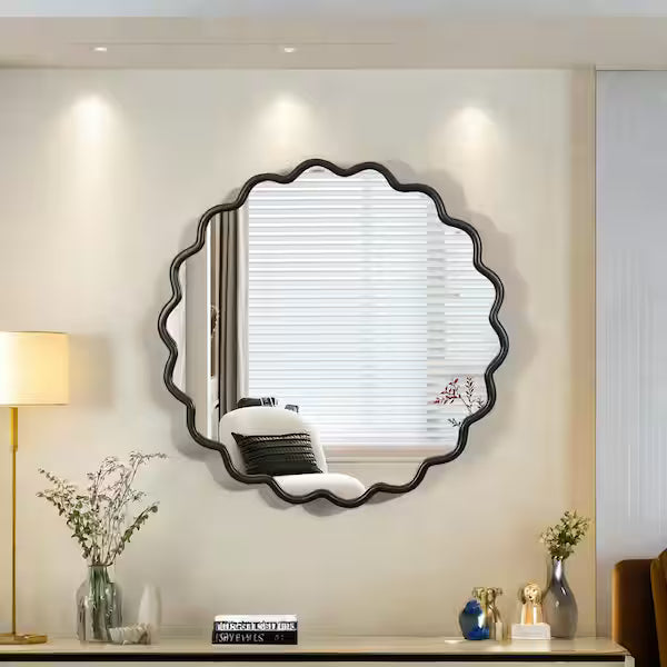 H Round Solid Wood Accent Mirror