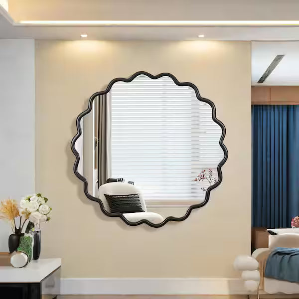 H Round Solid Wood Accent Mirror